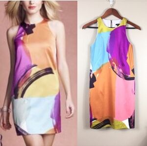 Ann Taylor Satin Watercolor Mini Full Lined Sheath Dress, Size 2